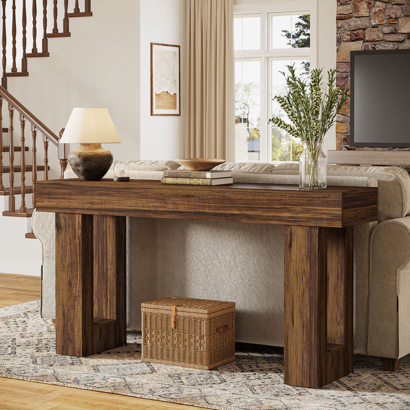 63" Farmhouse Console Table, Natural Wooden Sofa Table Rectangular Accent Console For Entryway, Hallway & Living Room (rustic Brown)