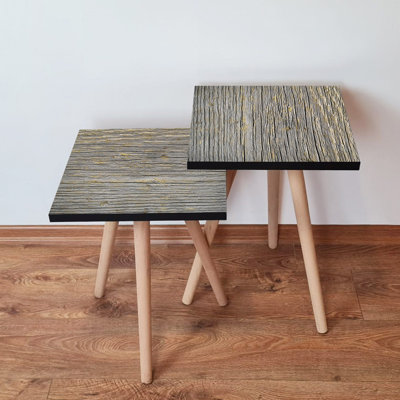 Modern Nesting Tables (2 Pieces), Grey & Yellow, 13.8 x 18.5 x 13.8 inches & 13.8 x 16.5 x 13.8 inches | 100% MDF with Beech Wood Legs, Thickness: 0.7 inches | Scandinavian Design, Stylish & Space-Saving Solution for Any Room