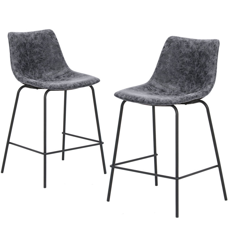 Bellino Upholstered Counter Stool with Metal Frame, Charcoal