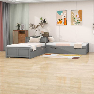 Twin Size 2 Drawers Platform Bed with Trundle