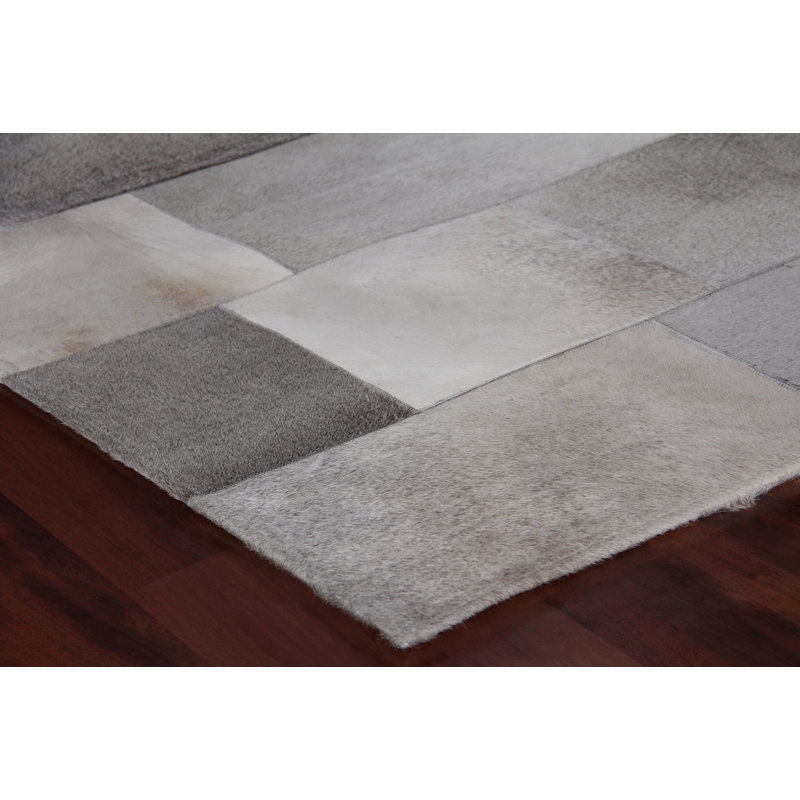 Natural Hide Cowhide Geometric Area Rug, Rectangle 5' x 8'