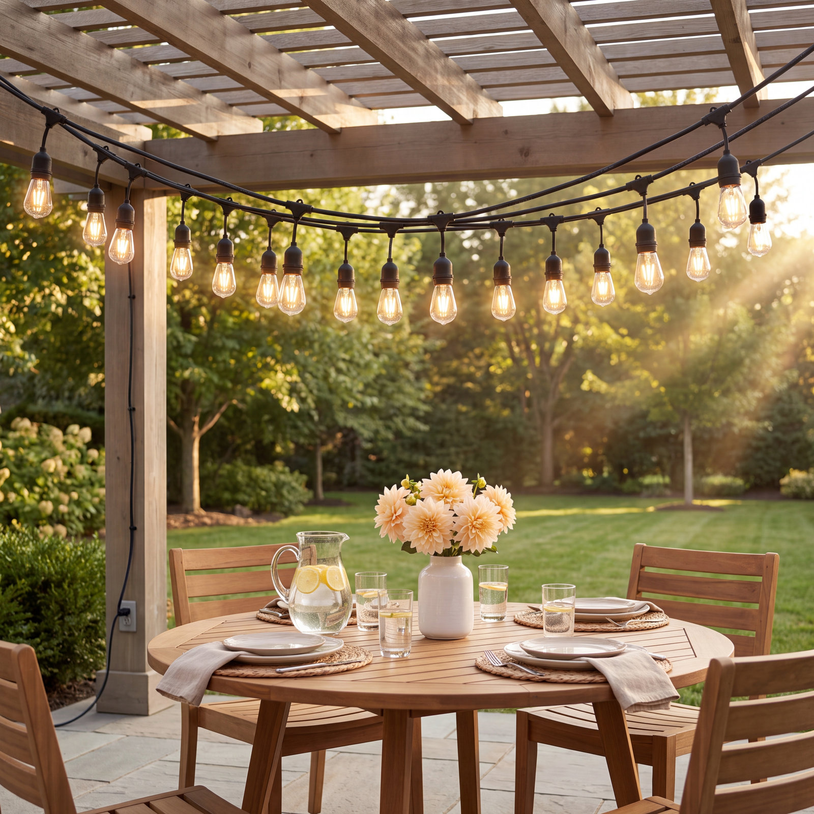 Ambience Pro Outdoor Hanging String Lights, 48 ft, White