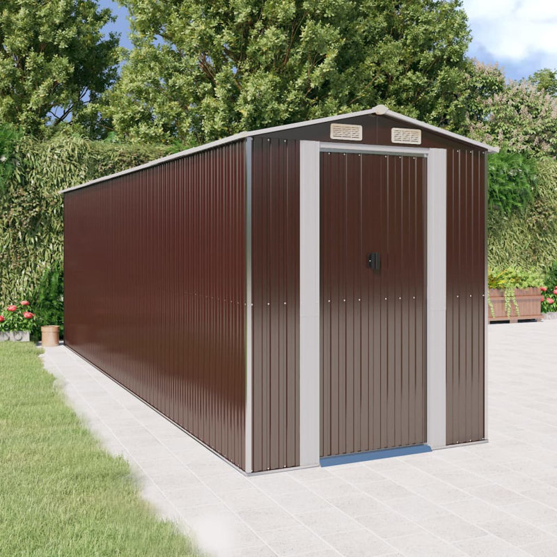 6.3 ft. W x 19.88 ft. D Steel Traditional Storage Shed, Dark Brown, 75.6" W x 238.5" D x 87.6" H