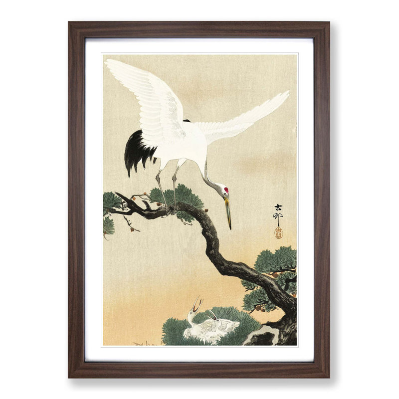 Japanese Crane Birds by Ohara Koson - Picture Frame Art Print on MDF, 36cm H x 27cm W x 2cm D, Walnut Framed