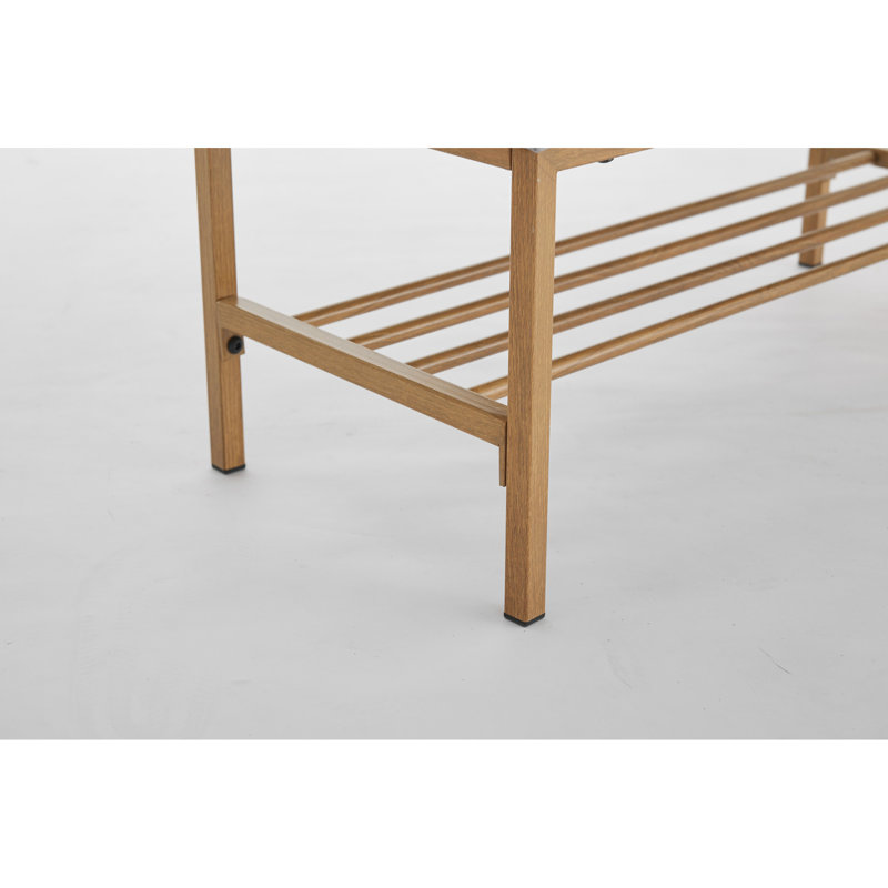 Banc de rangement rembourré pour chaussures avec siège rembourré, banc de bout avec tablette ouverte et pieds en métal pour le vestibule