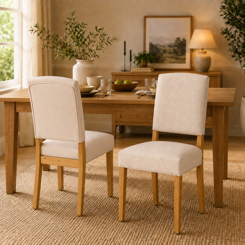 Chaise rembourrée avec pieds en bois massif, chaise d'appoint moderne en tissu avec siège rembourré et dossier de soutien pour la cuisine et la salle à manger