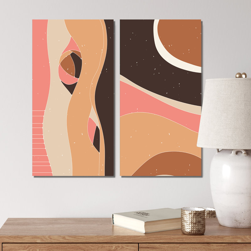 «Retro Abstract Colorful Landscape Design V», ensemble de 2 reproductions, Toile tendue, H 20 po x l 24 po x P 1 po