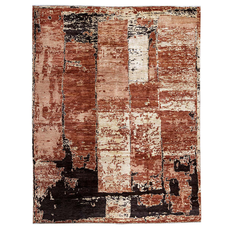 Wool Abstract Area Rug in Red