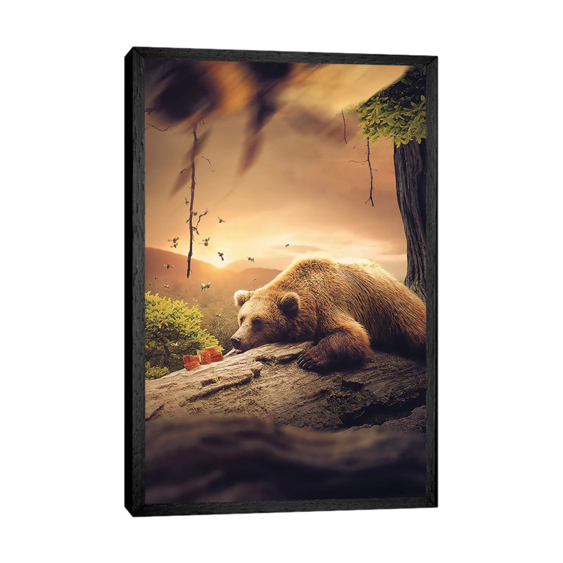 Bear Honey by Zenja Gammer - Print on Canvas, Black Framed, 66.04 cm H x 45.72 cm W