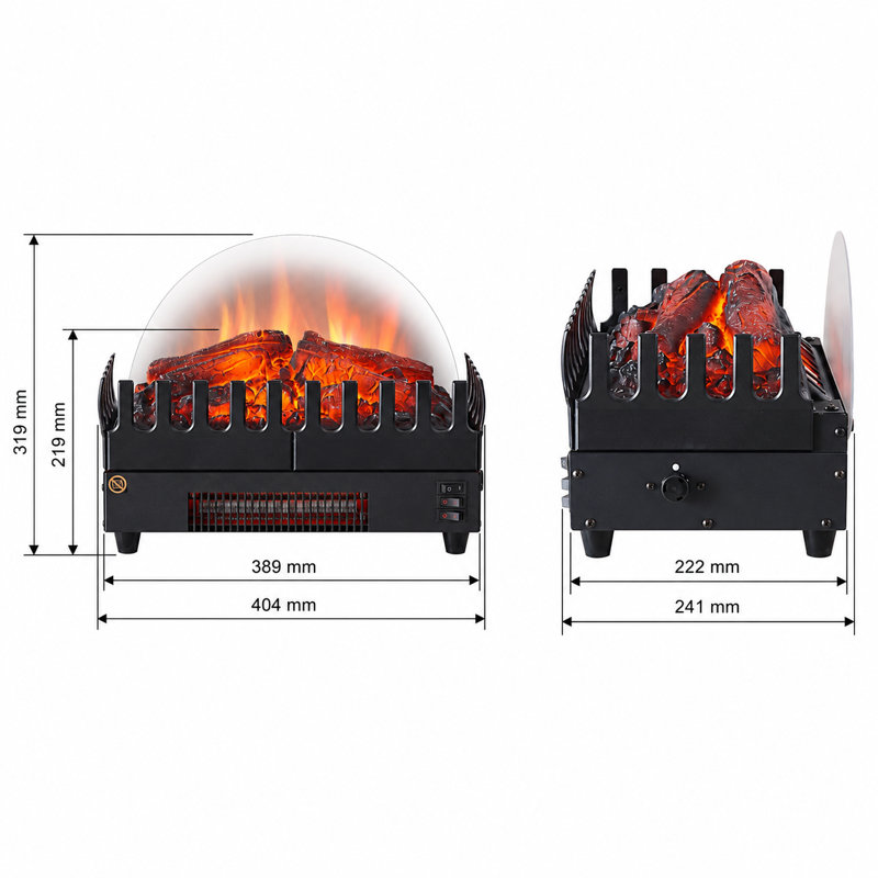 FLAMME Portable Basket Electric Fire, 1kW-2kW Heater, Log Set, Crackling Sound Effect, Remote