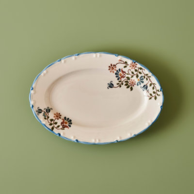 Plateau de service rétro en porcelaine ovale
