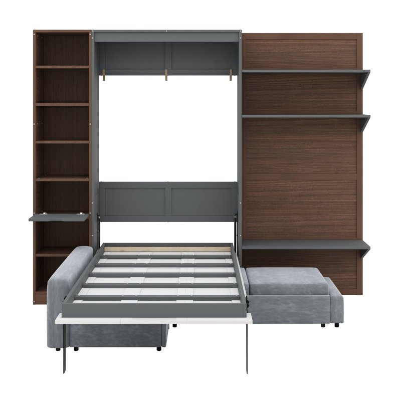 Murphy bed with storage cabinet and sofa front for guest rooms and studios, Gray