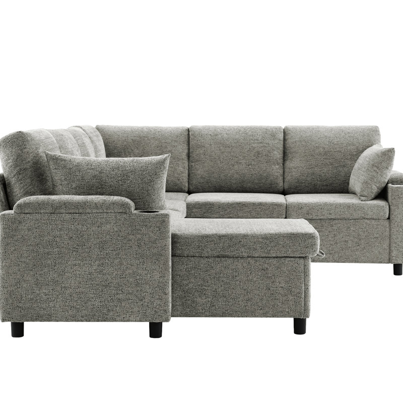 Versatile U-Shaped With Hidden Storage And Comfort - Grey Soft Upholstery, Light Gray Chenille