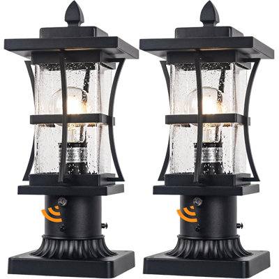 2 Packs Dusk to Dawn Outdoor Post Light Fixture with Pier Mount Base - Black Outdoor Pole Lighting