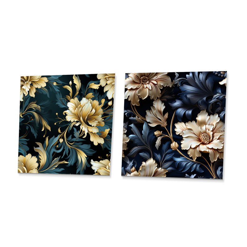 Luxueux motif damassé noir et beige II, H 16 po x l 32 po