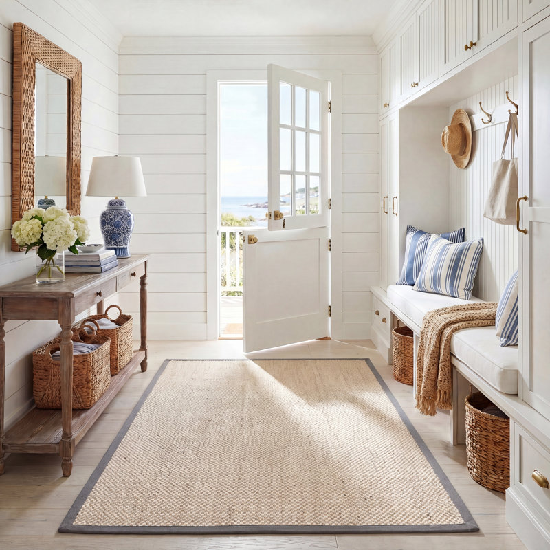 Debroh Natural Fiber Sisal With Latex Solid Color Rug, Rectangle 4' x 6'