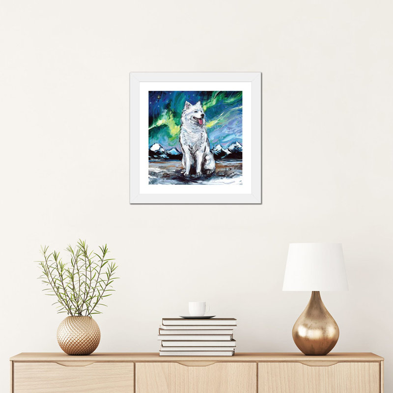 Reproduction d’art, "samoyède « night I » par aja Trèves, Papier encadré blanc, Blanc, H 16 po x l 16 po x p 1 po