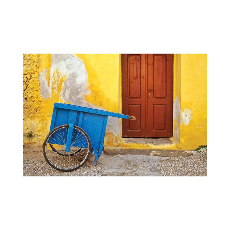 Greece, Rhodes. House with blue cart in front. 1 Piece Wrapped Canvas Wall Art, 20.32cm H x 30.48cm W