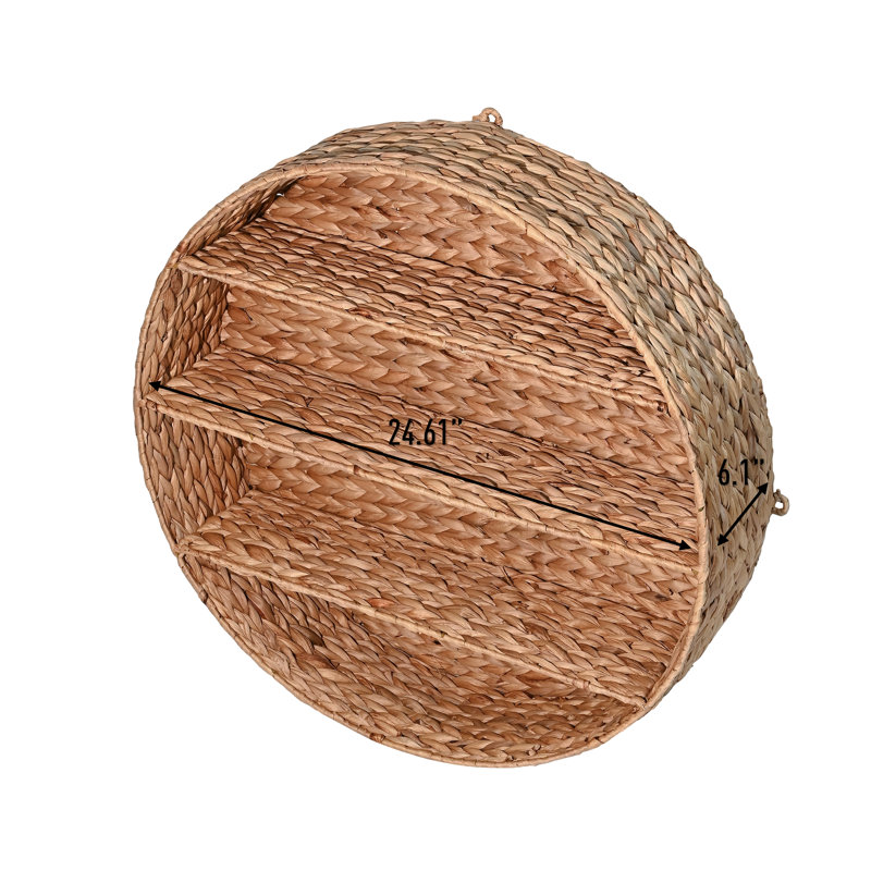 Annulus 3-Shelf Circular Hand-Woven Hyacinth Wall Rack, Natural