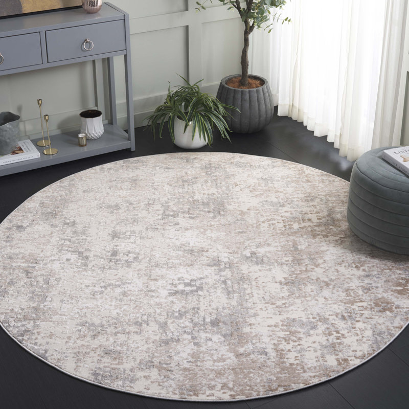 Branstetter Abstract Grey/Gold Area Rug, Round 6'7"