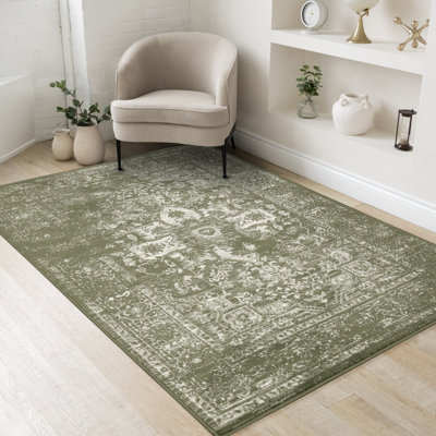 Manzelli Traditional Green White Area Rug
