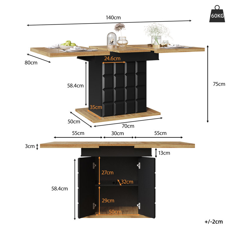 Extendable Dining Table 110 - 140 Cm