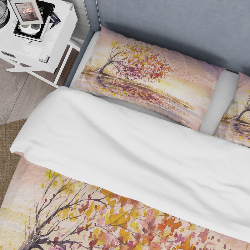 Arbre d'automne jaune et orange - ensemble de housse de couette traditionnel - microfibre de polyester