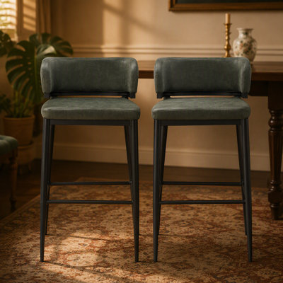 Tabouret de bar en métal et cuir (lot de 2) - Noir + Bleu sarcelle foncé