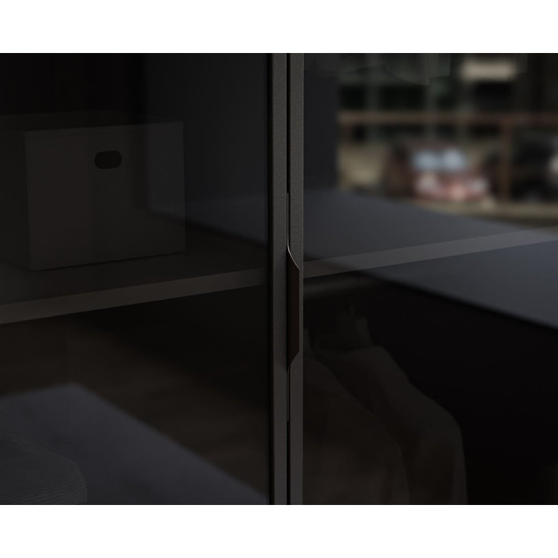 Manufactured Wood Wardrobe, Black Graphite/Black Glass