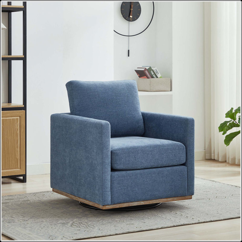 Fauteuil d'appoint pivotant en chenille 30,7 po 30,7 po - Base en bois patiné, Blue