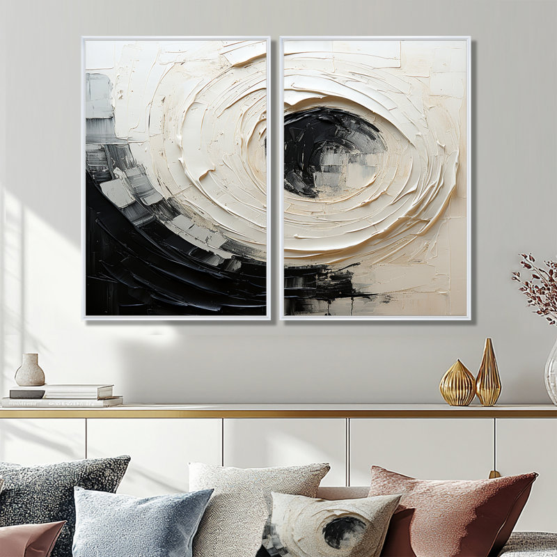 Minimalist Spiral - impressions d'art moderne sur toile 2 panneaux, 36" H x 48" W, Impression encadrée flottante, White