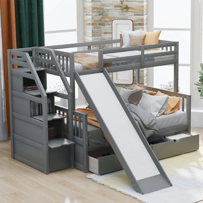 Kelveon Over Bunk Bed With Drawers,Storage And Slidemultifunction