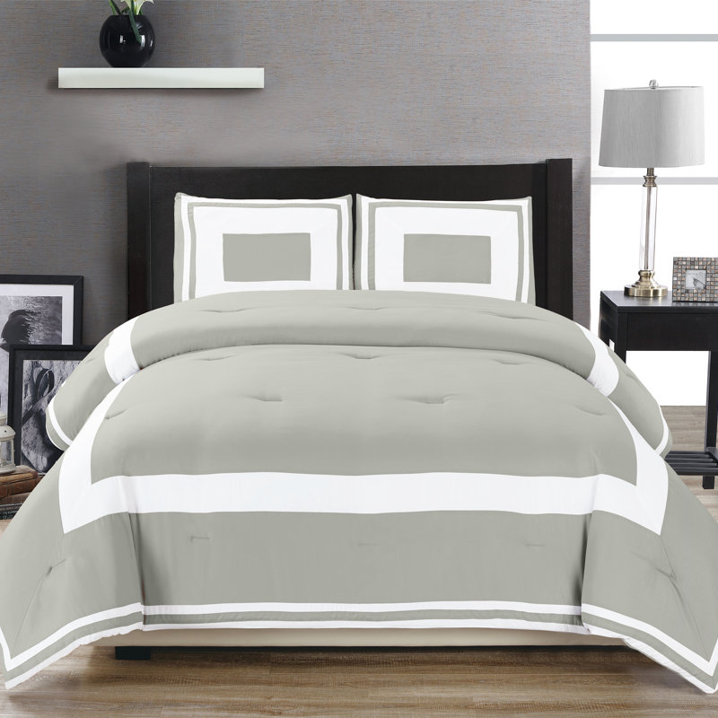 Ensemble d'édredon Superior Grammercy, Édredon pour lit double / grand et 2 coussins dé, Gris