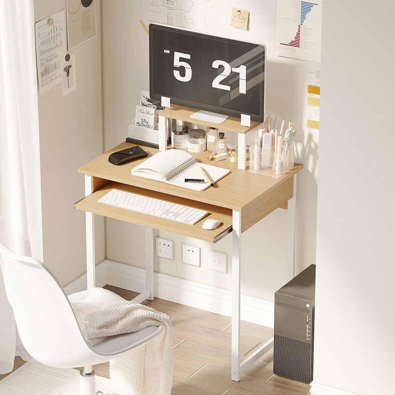Bureau d'ordinateur moderne avec support pour écran et plateau à clavier, poste de travail compact pour adultes
