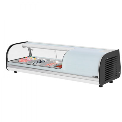 Réfrigérateur à vitrine à sushi, caisse à sushi commerciale de 1,5 pi cu, vitrine de comptoir à 4 plaques avec verre courbé, éclairage DEL et contrôle numérique de la température, pour bar à sushi, restaurant, magasin