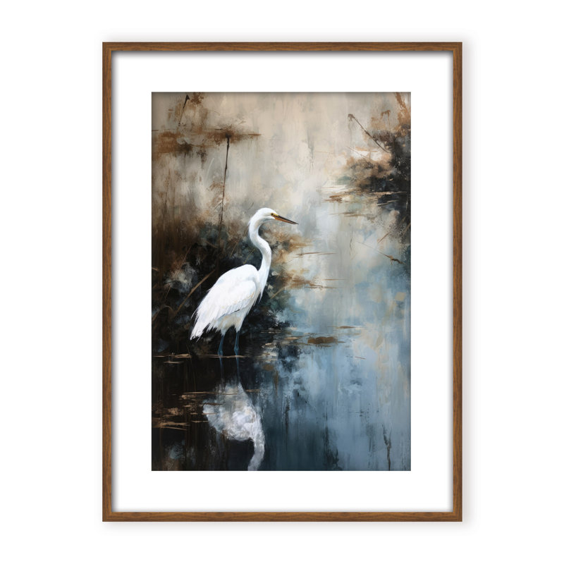 Nature Inspired Egret In Lake, 30" H x 24" W x 2.375" D, Black, Framed Canvas