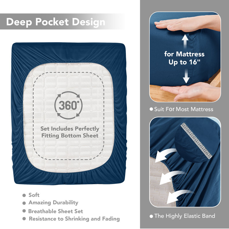 Microfiber Sheet Set, Full, Navy Blue