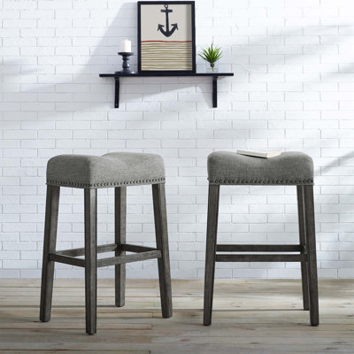 Elegant Upholstered Backless Saddle Seat Bar Stools, 29 Inch Height, Set Of 2 For Modern Kitchens And Bars