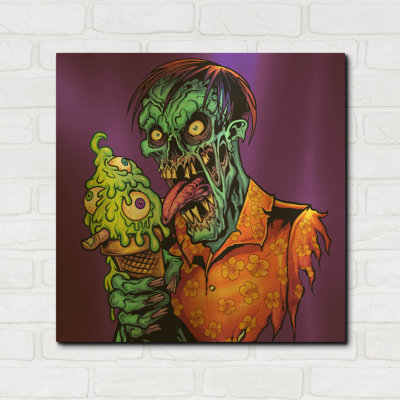 'Ice Cream Cone Zombie' By Flyland Designs Gold Metal Wall Art, 24" x 24"