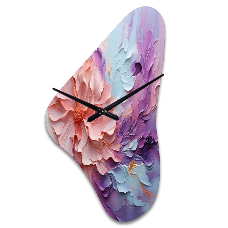 Whirling Dreamscape - Horloges asymétriques abstraites en métal, horloge murale de forme irrégulière rose, Moyenne