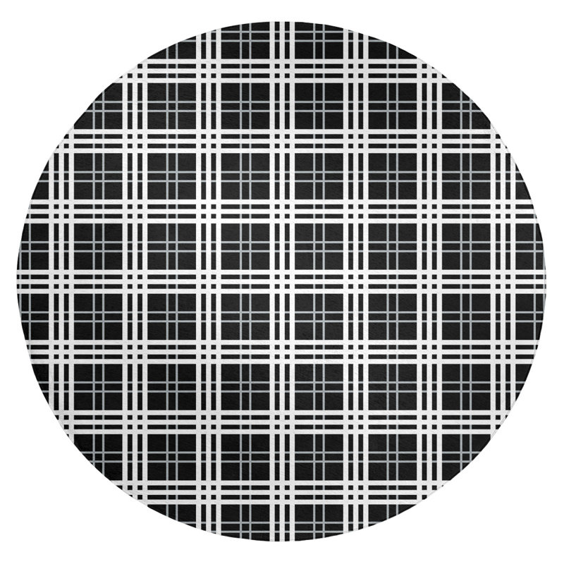Tapis noir à carreaux, Rond 5 pi