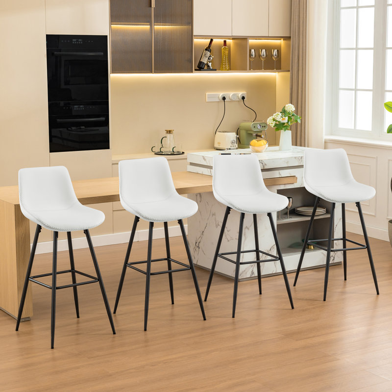 Tabouret de comptoir moderne en similicuir, Tabouret de bar (siège d'une hauteur de 28 po), 4, Blanc