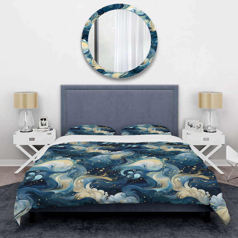 Ensemble de housse de couette White Cosmic Marble Elegant Whirls I - Marble - Microfibre de polyester
