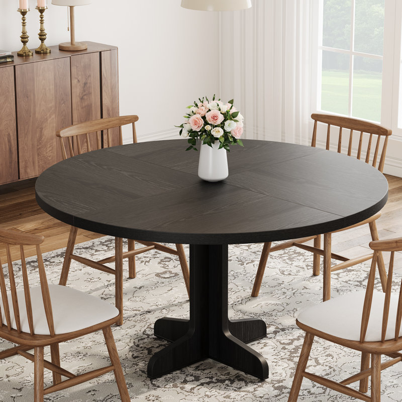 Round Dining Table for 4, 47 Inches Dining Room Table with Wooden Base, Circle Kitchen Dinner Table for Dining Room, Kitchen, Living Room (Table Only)