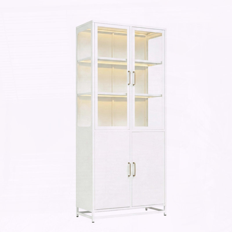 Vitrine de 76,75 po de hauteur avec portes en verre et lumières DEL, White