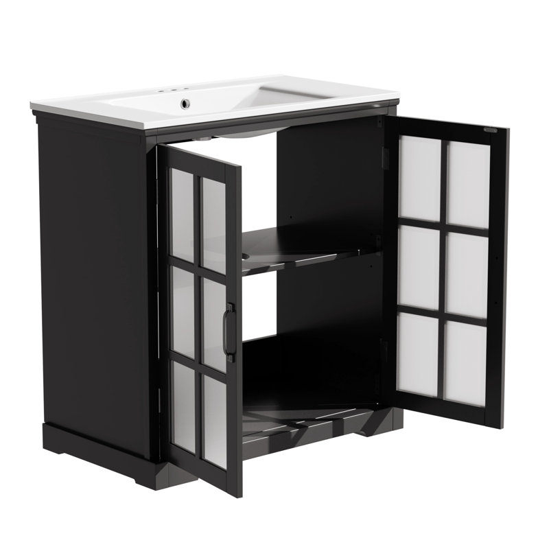 Meuble-lavabo moderne avec lavabo en céramique, Noir mat