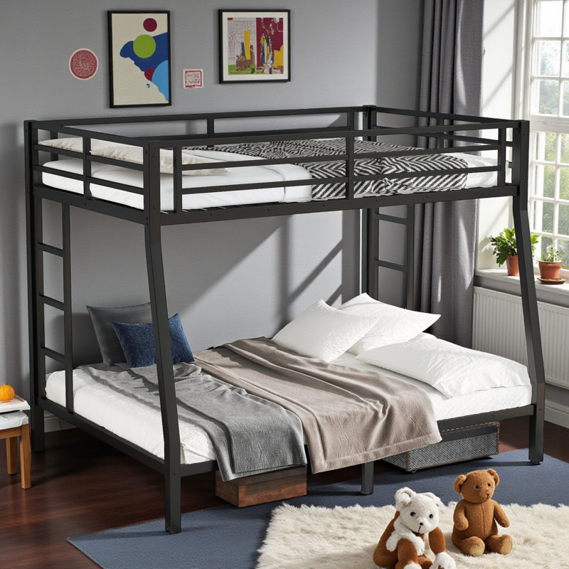 Classic Metal Bunk Bed, Modern & Contemporary, Kids & Teen Bedroom, Full XL Over Queen, Silver