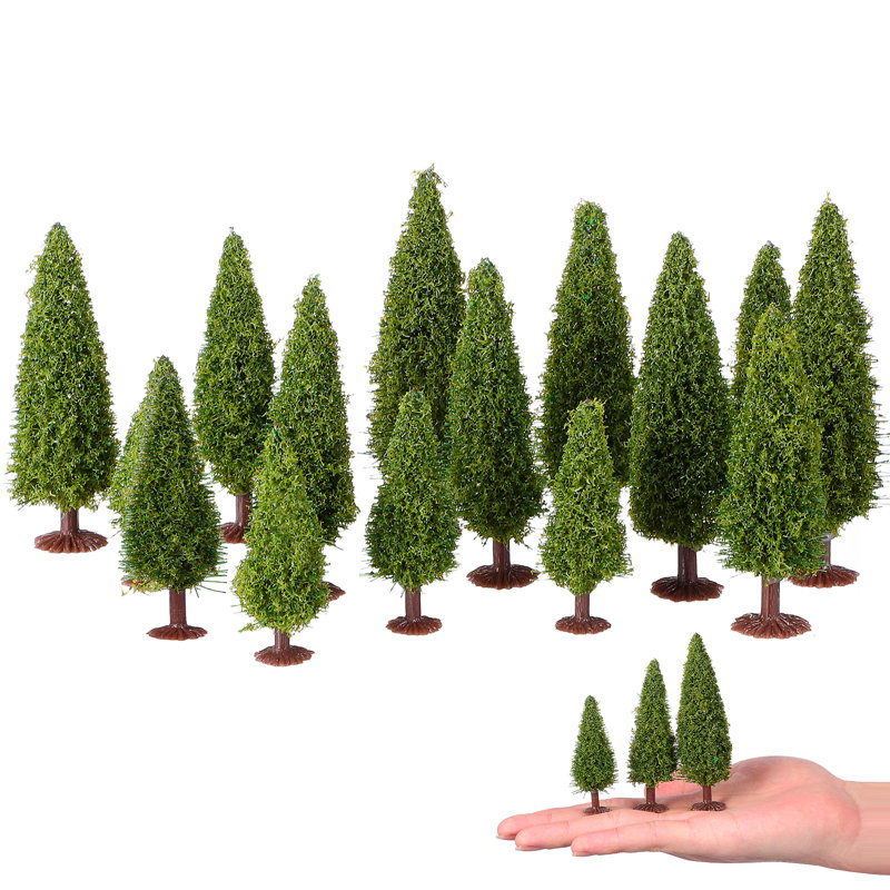 15Pcs Green Scenery Landscape Model Cedar Trees For Model Railroad Scenery Landscape Layout