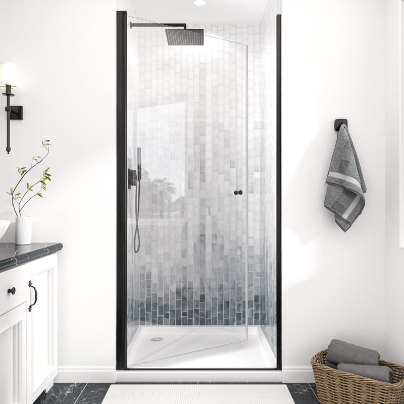 Porte de douche battante H 24 po x H 72 po Mortix avec panneau de douche en verre trempé transparent de 1/4 po et joint magnétique et conception étanche ARO-PT01MB2472