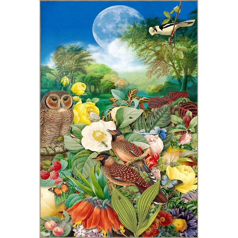 Tapis lavable à la machine Owl and Forest, Rectangle 3 pi 3 po x 4 pi 11 po